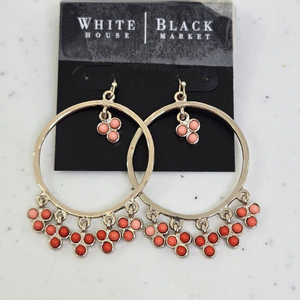 White House Black Market‎ Earrings Orange Drop Dangle Circle Gold Tone New $30